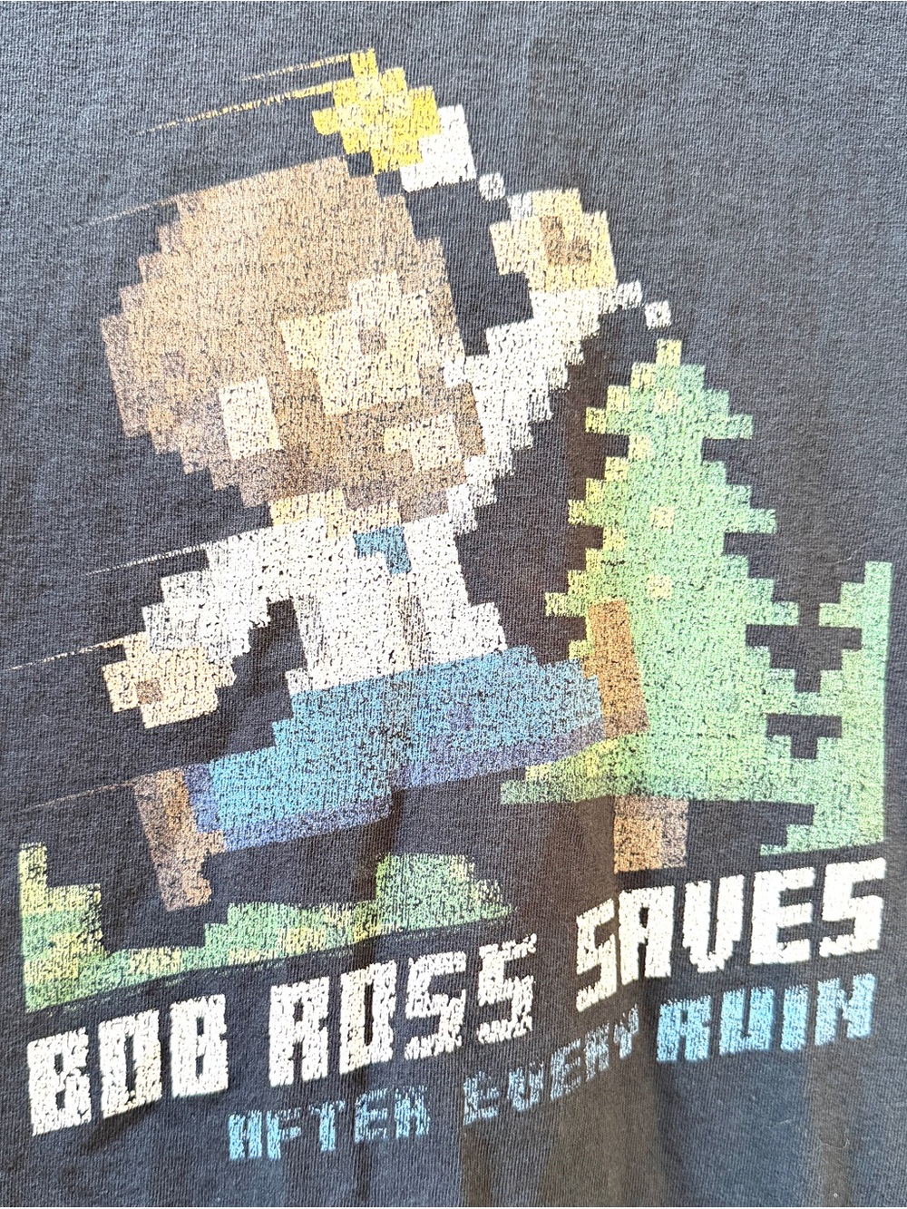 Bob Ross Saves Pixel Art Graphic Tee - Black - Men’s S - Picture 2 of 5